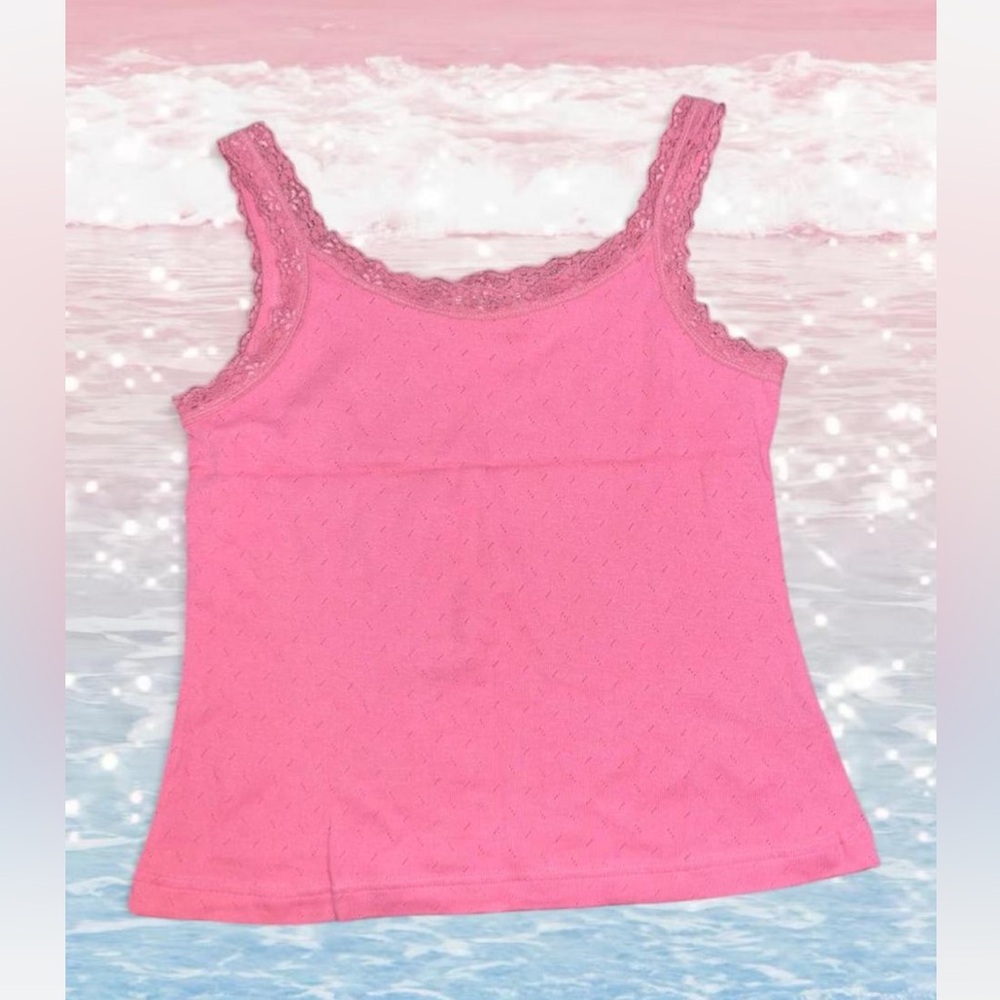 White Stag Pink Lace Trim Y2k Tank Top Size M